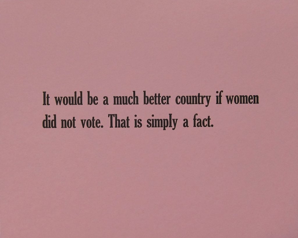 Michelle Vaughan, It Would Be (quote by Ann Coulter) (2020). Courtesy of the artist and Theodore Art.
