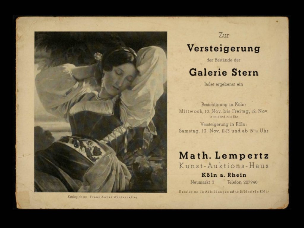 Advertisement for the forced sale of the Galerie Stern at Lempertz in 1937. 