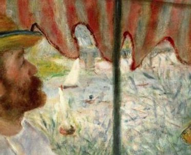 Detail of Renoir's <em>The Luncheon of the Boating Party</em>, showing the boats in the background.
