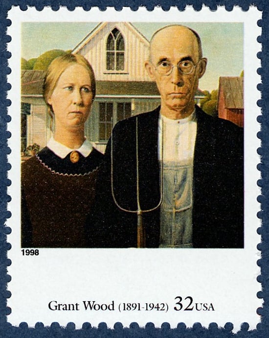 Grant Wood, <i>American Gothic</i>. ©United States Postal Service