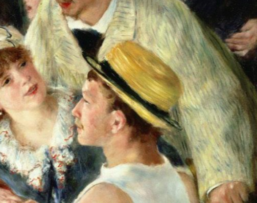 Detail of Renoir's <em>Luncheon of the Boating Party</em>, depicting Gustave Caillebotte. 