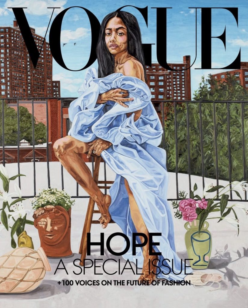 Jordan Casteel painted designer and activist Aurora James for the cover of Vogue. Courtesy of Vogue.