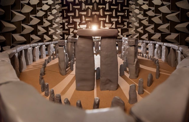 a scale model of Stonehenge in a sound chamber at the University of Salford, Manchester. Photo courtesy of the Acoustics Research Centre/University of Salford, Manchester. Photo courtesy of the Acoustics Research Centre/University of Salford, Manchester.