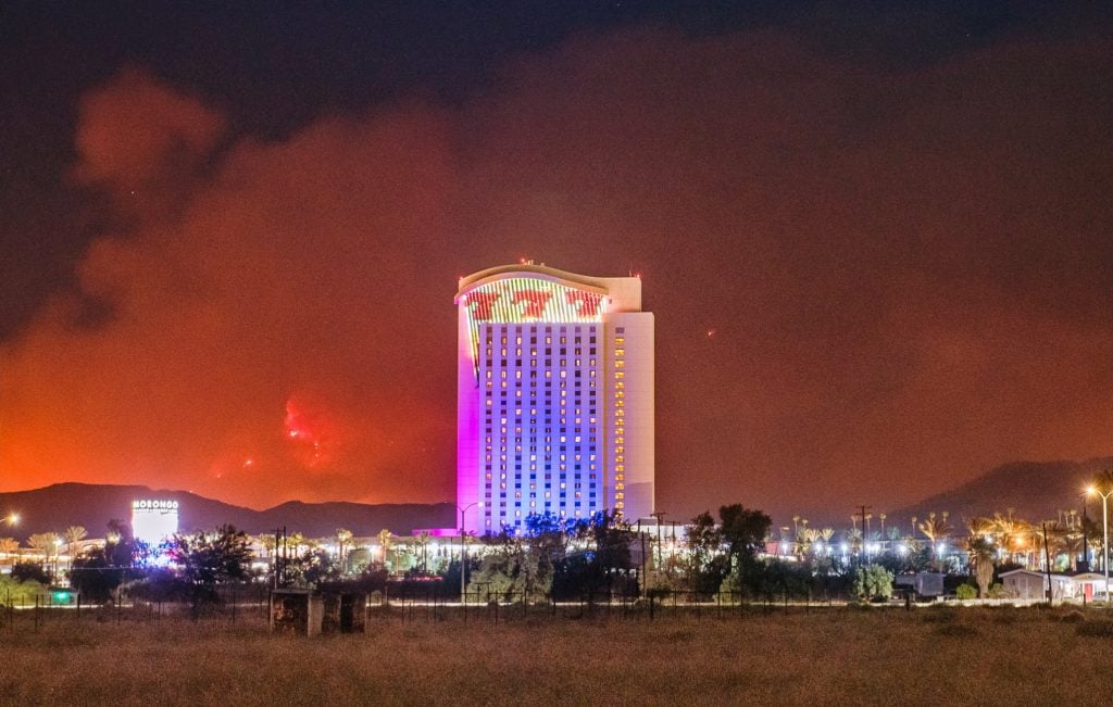 Jeff Frost captured this shot of Morongo Casino in Palm Springs in the light of the Apple Fire. Photo courtesy of the artist.