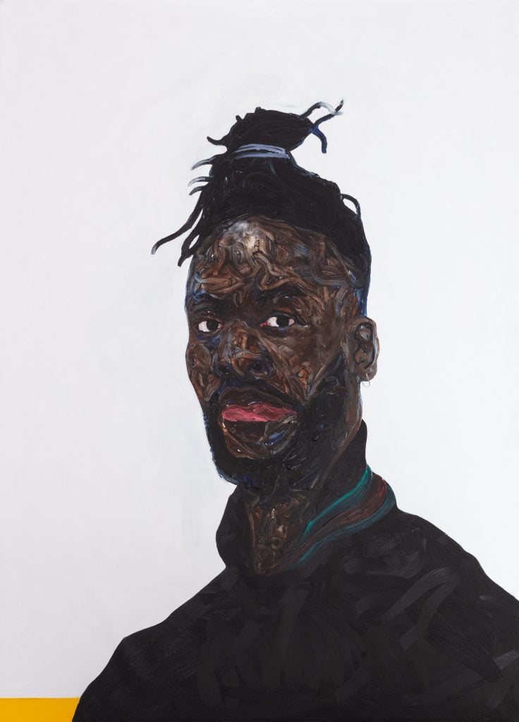 Amoako Boafo, <i>Self in Gucci Jacket</i> (2019). Courtesy of the artist and the Rubell Museum.