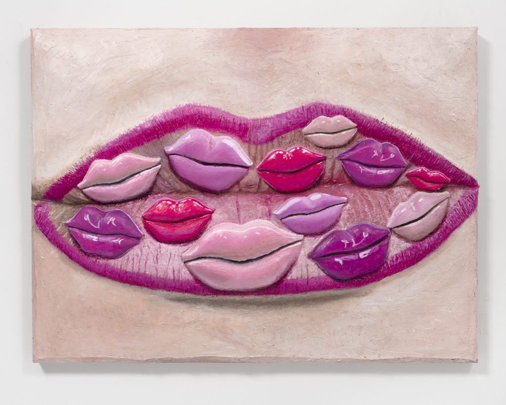 Gina Beavers, Pink Lips on Lips (2020). Courtesy of the artist and Marianne Boesky Gallery, New York and Aspen. © Gina Beavers. Photo credit: Lance Brewer.