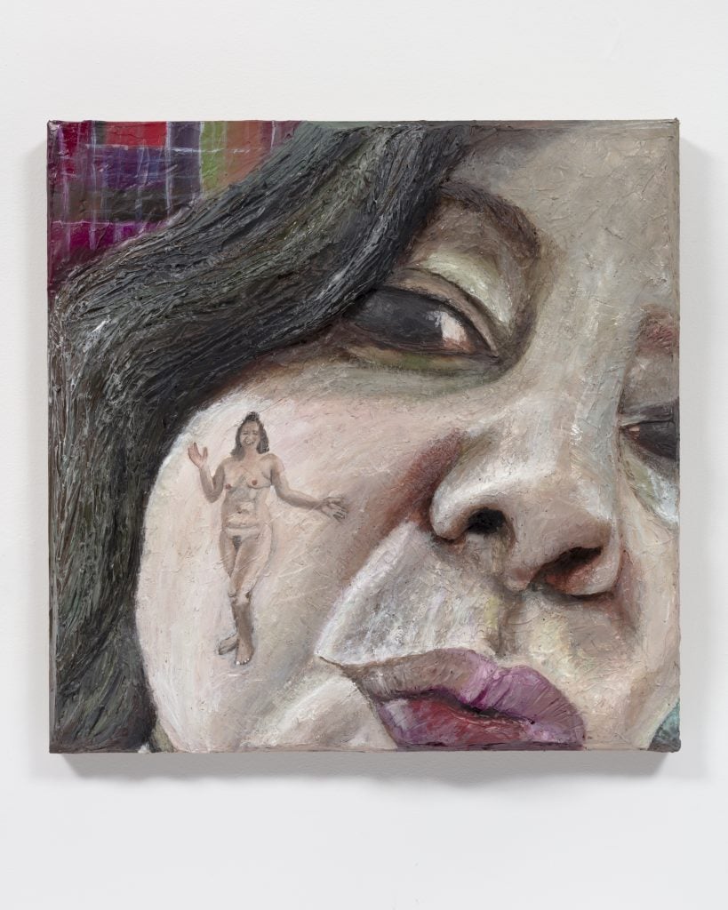 Gina Beavers, Nude Self-self-portrait (2020). Courtesy of the artist and Marianne Boesky Gallery, New York and Aspen. © Gina Beavers. Photo credit: Lance Brewer.