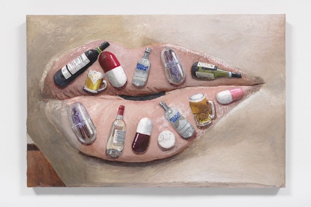 Gina Beavers, Addiction Lips (2020). Courtesy of the artist and Marianne Boesky Gallery, New York and Aspen. © Gina Beavers. Photo credit: Lance Brewer.