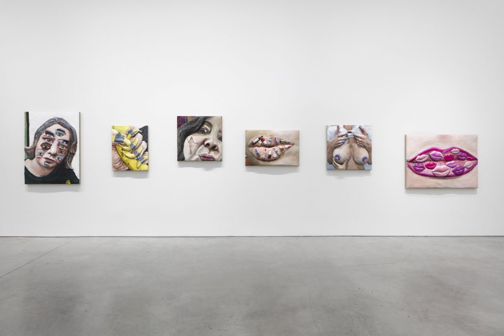 Installation view, "Gina Beavers: World War Me" at Marianne Boesky Gallery. Photo by Lance Brewer.