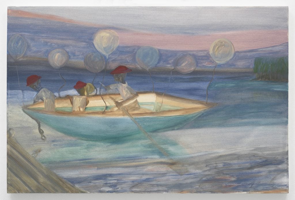 Ficre Ghebreyesus, <i>Red Hats and Balloons</i> (ca. 2002–07). Courtesy of the Estate of Ficre Ghebreyesus and Galerie LeLong &amp; Co.