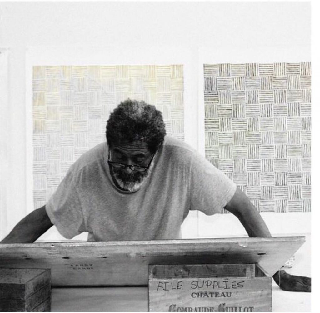 McArthur Binion in his Detroit studio, where the Modern Ancient Brown residency will be held. Image courtesy Modern Ancient Brown Foundation.