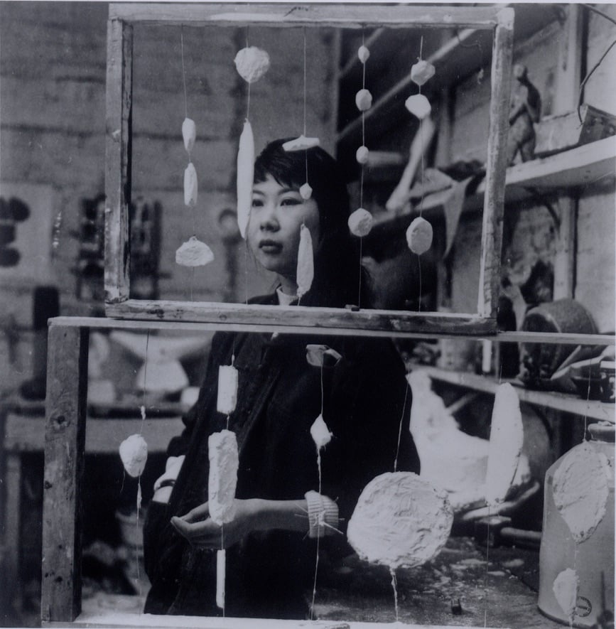 Kim Lim in her Studio with Abacus (1959). Courtesy of the Estate of Kim Lim.