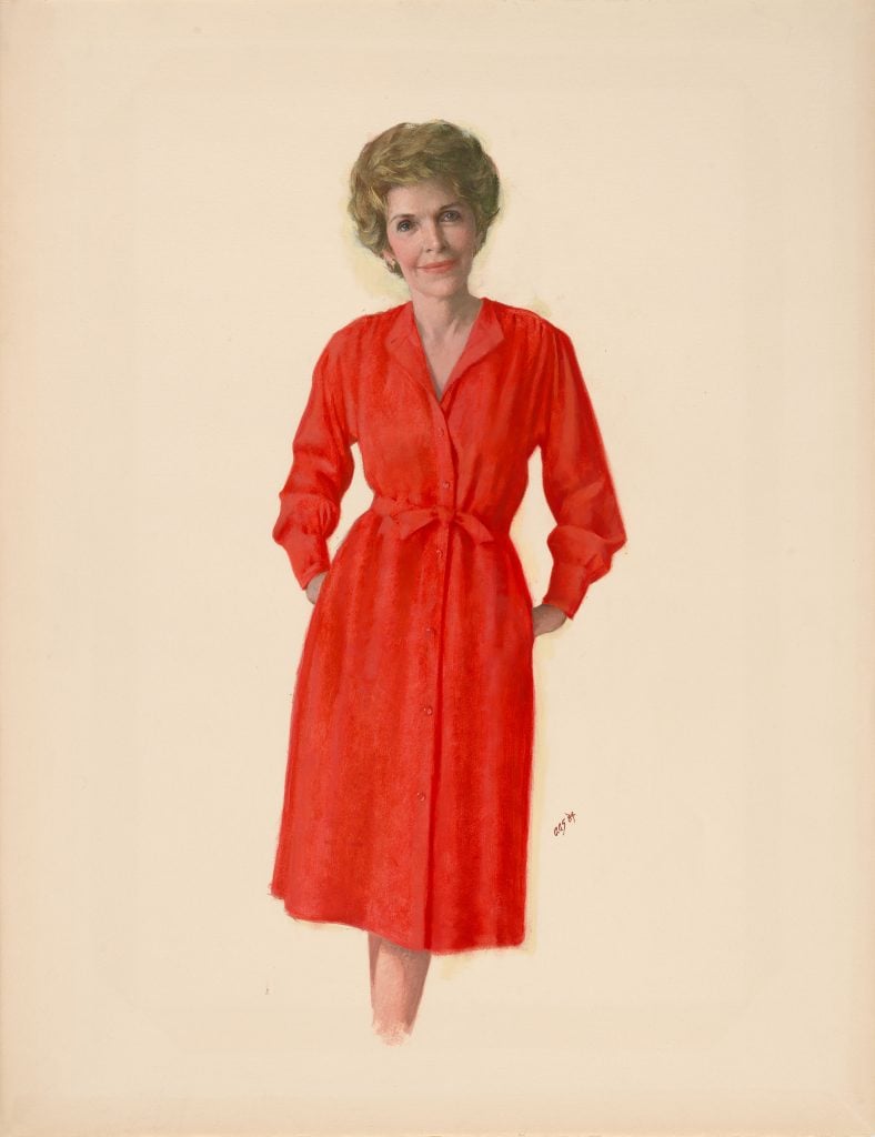 Aaron Shikler, Nancy Reagan (1984–85). Courtesy of the National Portrait Gallery, Smithsonian Institution; gift of Time magazine.