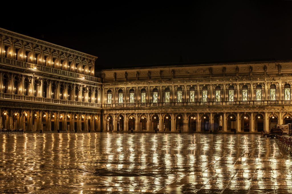 Fabrizio Plessi's installation lights up the Piazza San Marco. Photo courtesy Dior.