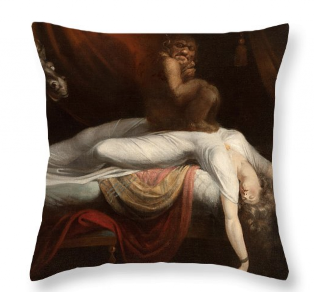 Throw pillow with The Nightmare by Henry Fuseli. Courtesy of Fine Art America.