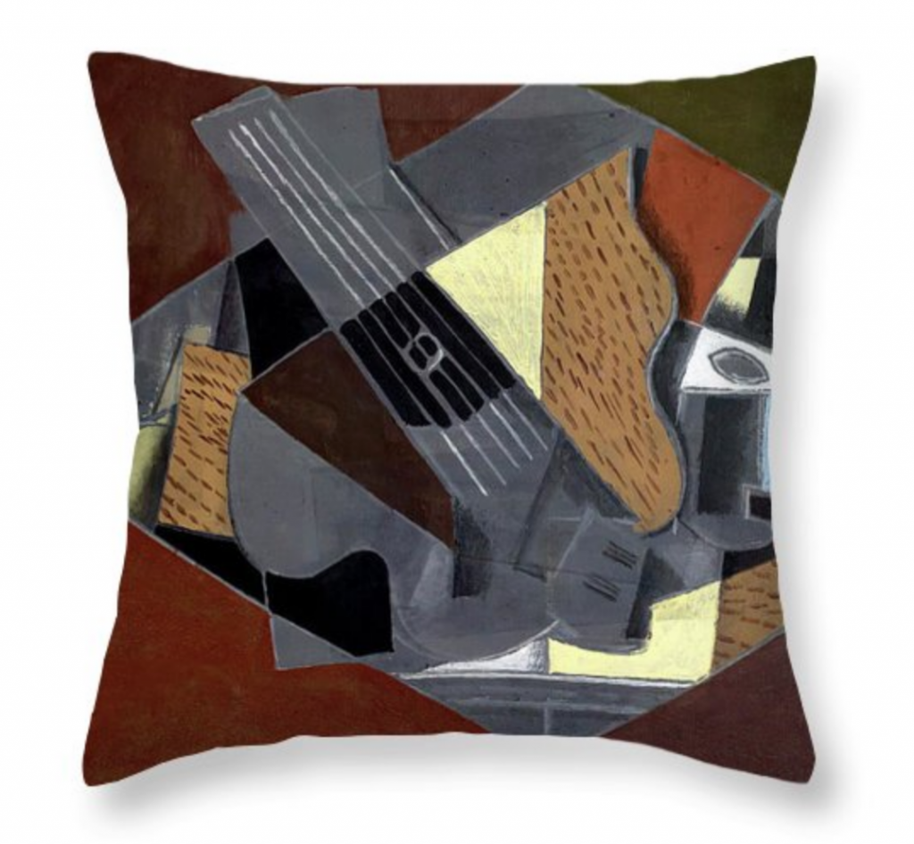 Throw pillow with Guitar and Glass (1917) by Georges Braque. Courtesy of Fine Art America.