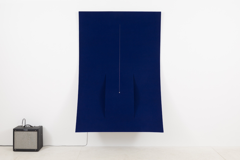 Naama Tsabar, Work on Felt (Variation 21) Dark Blue, (2019) Image courtesy the Artist and Shulamit Nazarian, Los Angeles