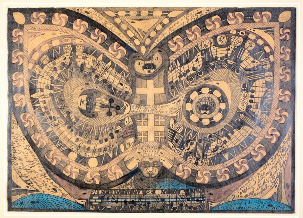 Adolf Wölfli, <em>untitled</em> (1918). Collection of Audrey B. Heckler as seen in "Memory Palaces: Inside the Collection of Audrey B. Heckler" at the American Folk Art Museum, New York. Photo ©Visko Hatfield, courtesy of the Foundation to Promote Self Taught Art and Rizzoli International Publications, Inc.