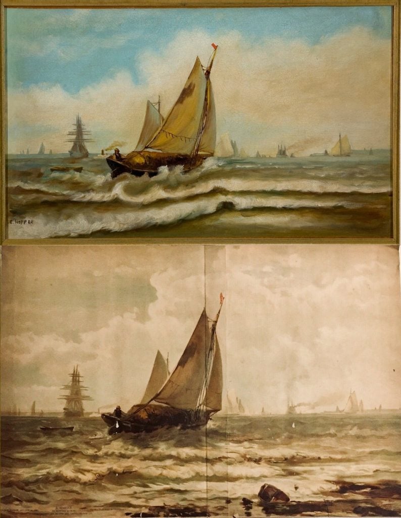 Edward Hopper, Ships (c. 1898. Edward Moran, A Marine. Hopper copied the Moran painting out of an 1886 issue of Art Interchange magazine. Courtesy of Heirs of Josephine N. Hopper/Licensed by Artists Rights Society (ARS), NY.