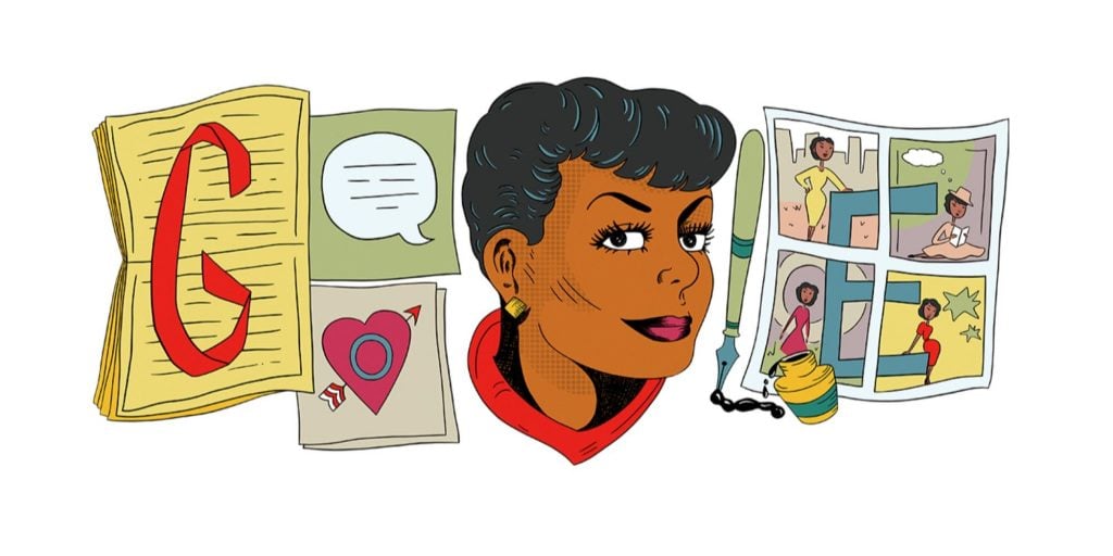 Liz Montague's Google Doodle honoring pioneering African American cartoonist Jackie Ormes. Courtesy of Google.