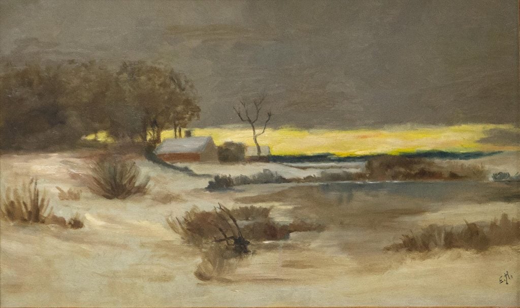 Edward Hopper, Old Ice Pond at Nyack (circa 1897).  Painted by Hopper as a teenager, the canvas is a copy of an earlier painting by Bruce Crane.  Courtesy of Josephine N. Hopper's Heirs/Licensed by Artists Rights Society (ARS), NY.
