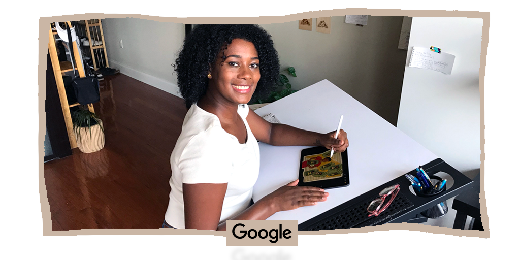 Liz Montague working on her Google Doodle honoring pioneering African American cartoonist Jackie Ormes. Photo courtesy of Google. 