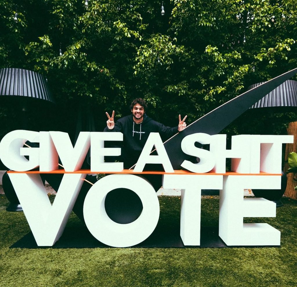 Noah Centineo at his Fuck This I'm Voting pop-up museum. Photo courtesy of Noah Centineo. 