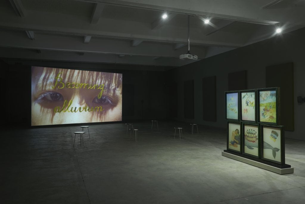Thao Nguyen Phan, Becoming Alluvium (2019). Installation view, Chisenhale Gallery, 2020. Produced and commissioned by Han Nefkens Foundation in collaboration with: Joan Miró Foundation, Barcelona; WIELS Contemporary Art Centre, Brussels; and Chisenhale Gallery. Courtesy of the artist. Photo by Andy Keate.