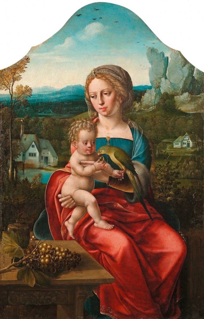 Virgin and Child with a Parrot ( early 16th century). Image courtesy of Galerie De Jonckheere