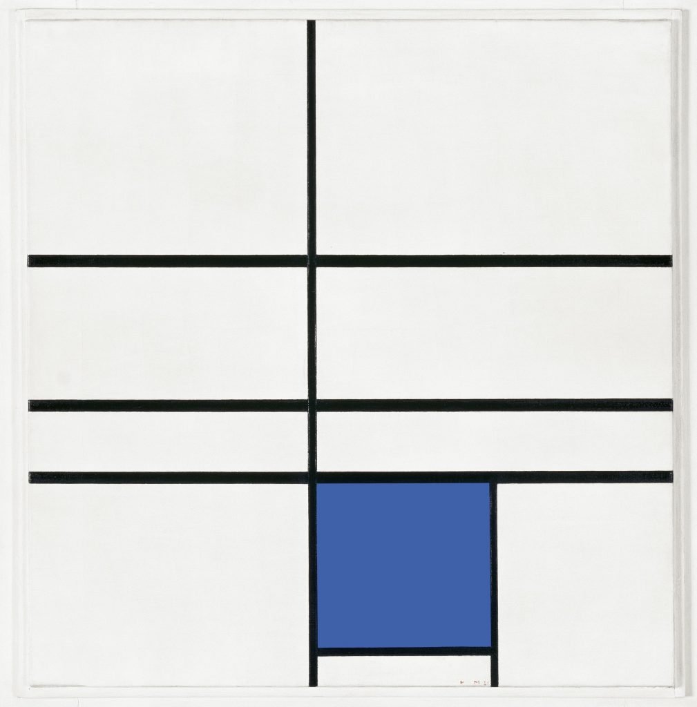 Piet Mondrian, <i>Composition With Double Line and Blue</i> (1935). Fondation Beyeler, Riehen/Basel, Sammlung Beyeler. Photo credit: Robert Bayer. © 2020 Mondrian/Holtzman Trust.
