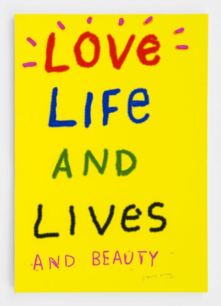 David Hockney, Love Life and Lives and Beauty for the “Show Me the Signs” auction. Photo courtesy of the African American Policy Forum.