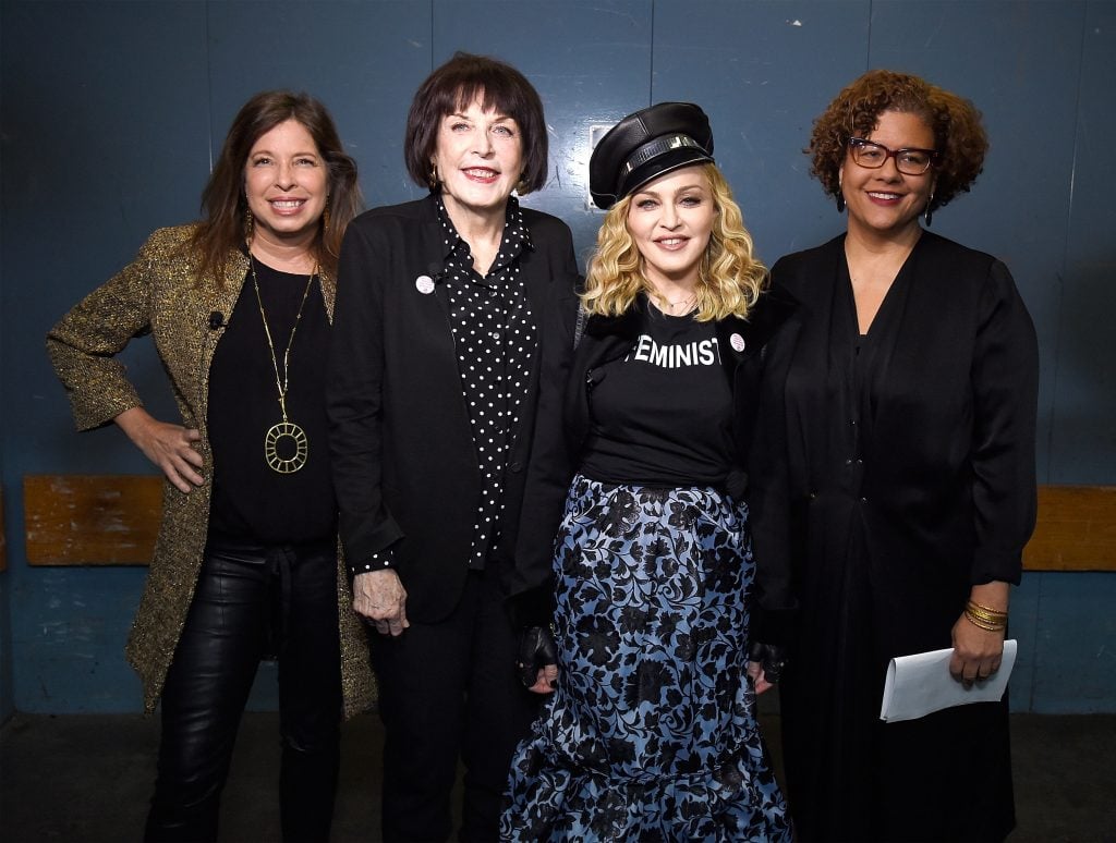 Director of Brooklyn Museum Anne Pasternak, Marilyn Minter, Madonna and Elizabeth Alexander. Photo by Kevin Mazur/Getty Images for Brooklyn Museum.