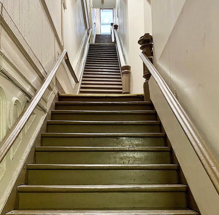 The stairs to the new Bortolami Gallery annex. Photo courtesy Stefania Bortolami Instagram.