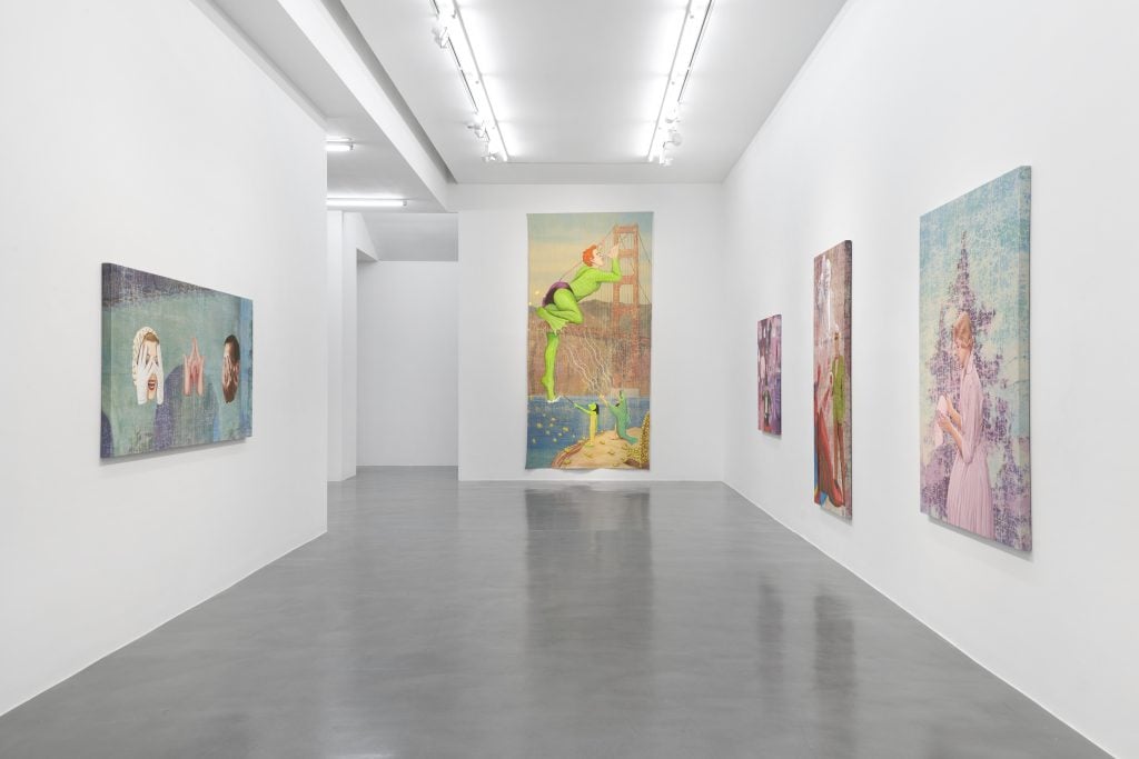 Installation view, "Jim Shaw: Hope Against Hope" at Simon Lee Gallery, London. Photo: Ben Westoby.