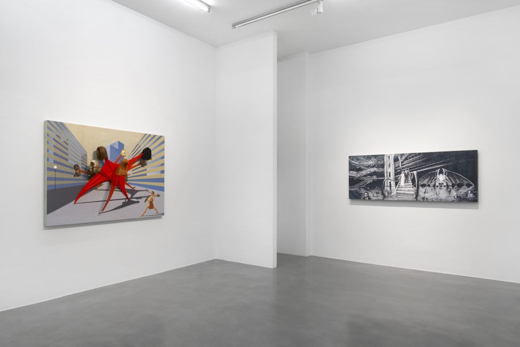 Installation view, "Jim Shaw: Hope Against Hope" at Simon Lee Gallery, London. Photo: Ben Westoby.