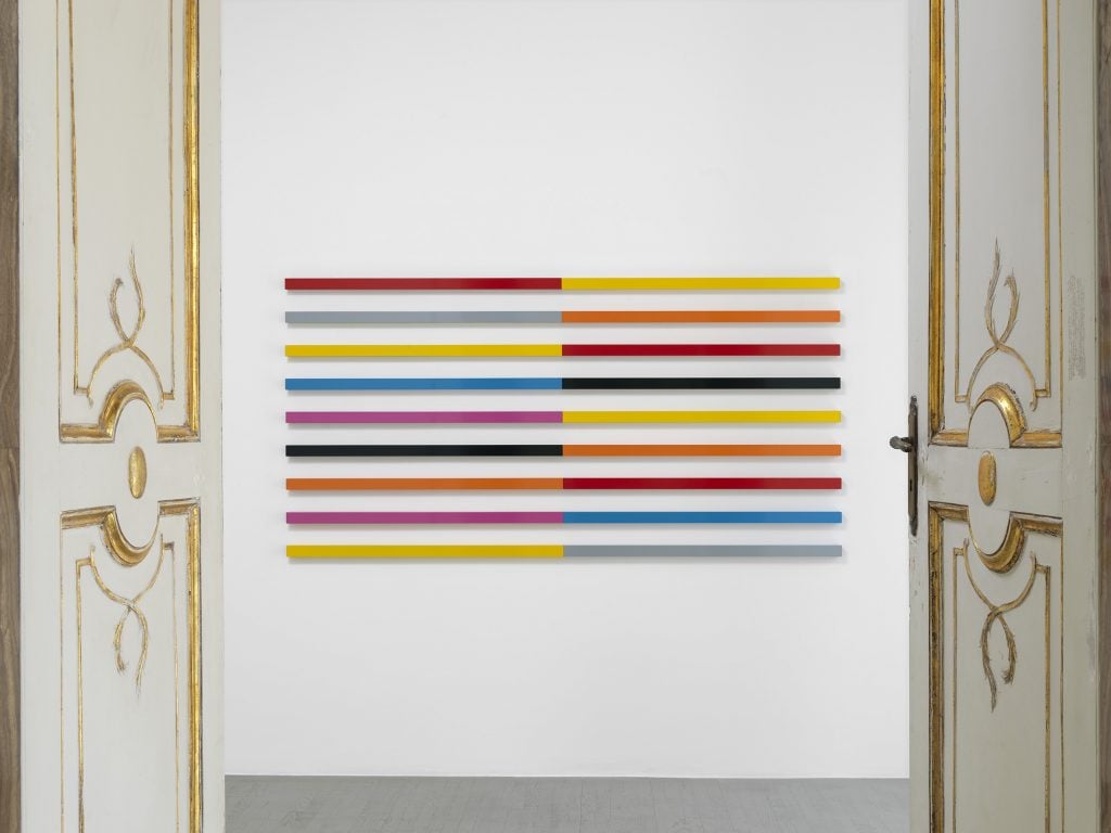 Installation view of "Liam Gillick: It should feel like unicorns are about to appear a.k.a. Half Awake Half Alseep,"2020. Courtesy of Alfonso Artiaco, Naples, Italy.