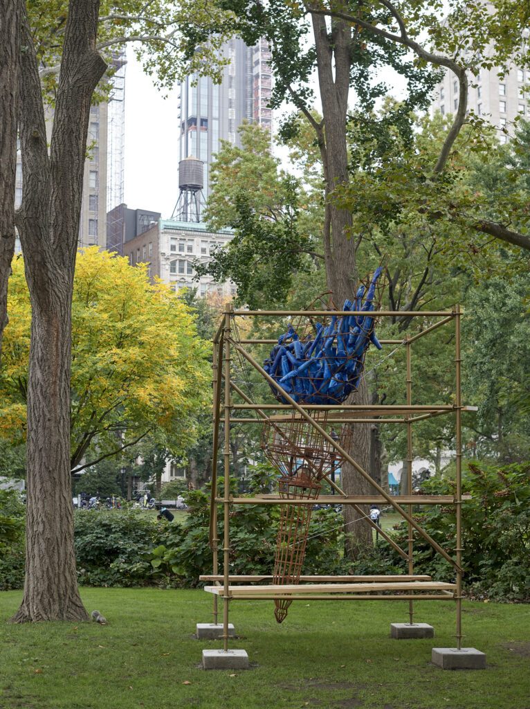Installation view, Abigail DeVille's Light of Freedom (2020). Photo: Andy Romer Photography. Courtesy of the Madison Square Park Conservancy.