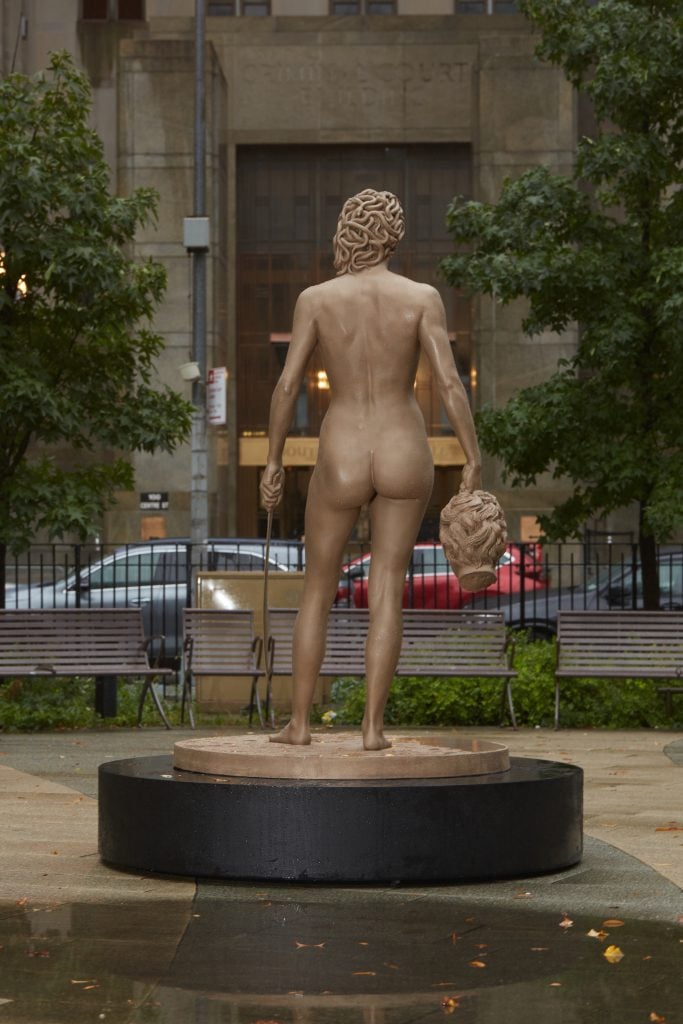 Luciano Garbati, <em>Medusa With The Head of Perseus</em> in Collect Pond Park, New York City. Photo courtesy of MWTH Project and Art in the Parks.