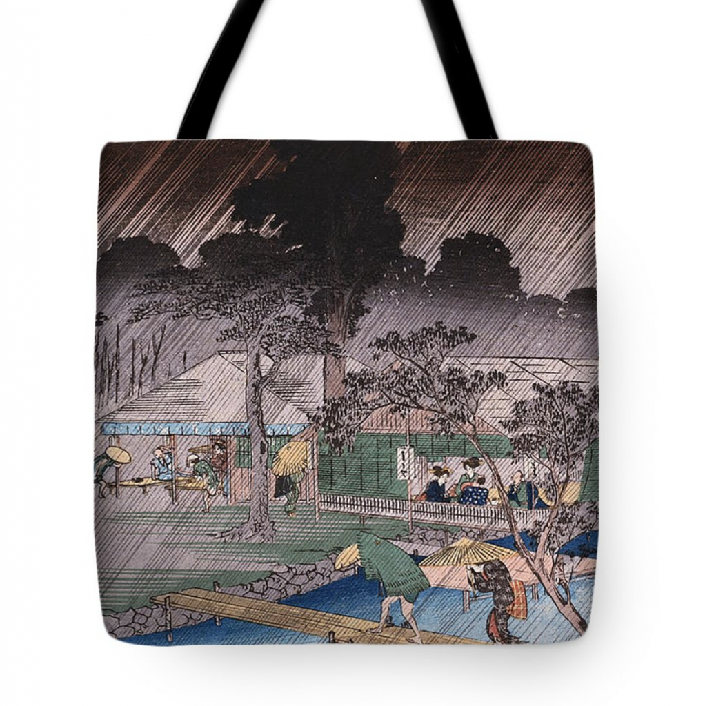 Tote bag with Twilight Shower at Tadasu by Hiroshige. Courtesy of Fine Art America.