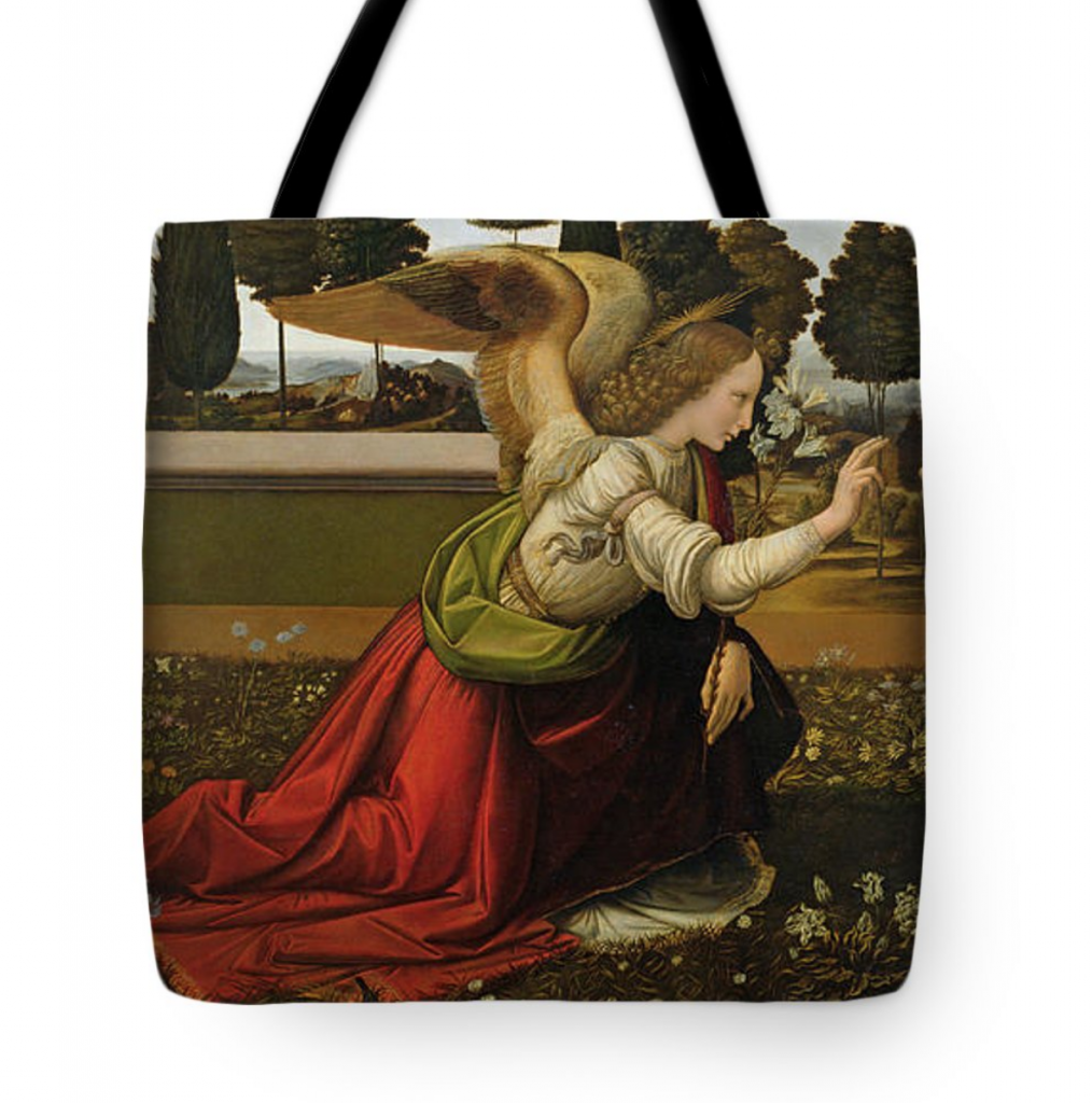 Tote bag with Annunciation by Leonardo da Vinci. Courtesy of Fine Art America.