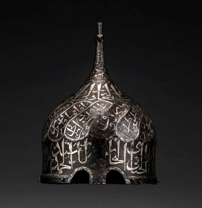 A silver-inlaid Aqqoyunlu turban helmet, Turkey or Persia, second half 15th century. Courtesy of Sotheby's.