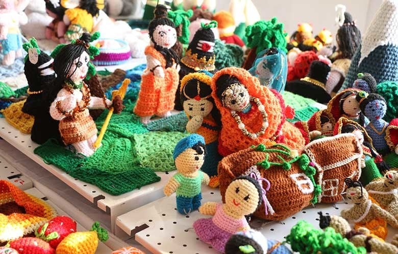 The largest display of crochet sculptures was amassed by Mother India's Crochet Queens. Photo courtesy of Guinness World Records. 