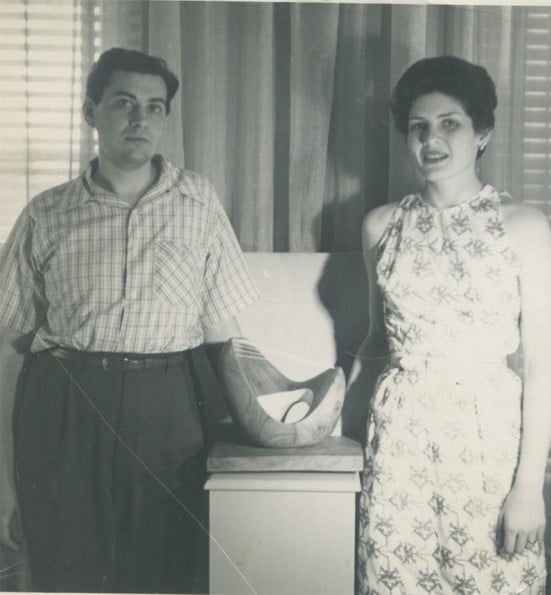 Harold and Hester Diamond with a sculpture by Barbara Hepworth. The couple met the artist during a visit to the UK and arranged her first US museum tour, convincing institutions to purchase her work in exchange for presenting the show. Photo courtesy of Sotheby's. 
