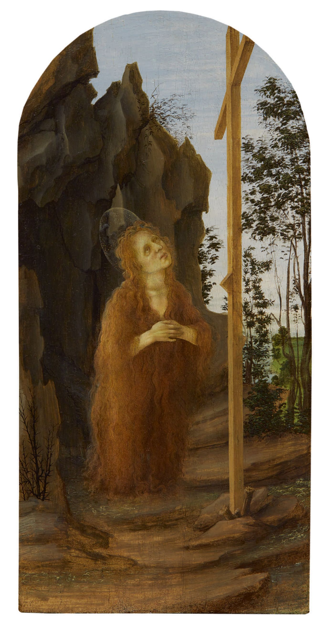 Filippino Lippi, Penitent Mary Magdalene Adoring the True Cross in a Rocky Landscape from the collection of Hester Diamond, estimated to sell for $2 million to $3 million. Photo courtesy of Sotheby's.