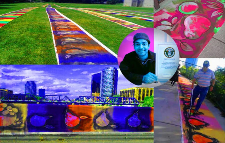 Images of Gurmej "Mr. Caution" Singh's <em>The Transcendental</em>, the world's longest painting by an individual. Photo courtesy of Guinness World Records. 