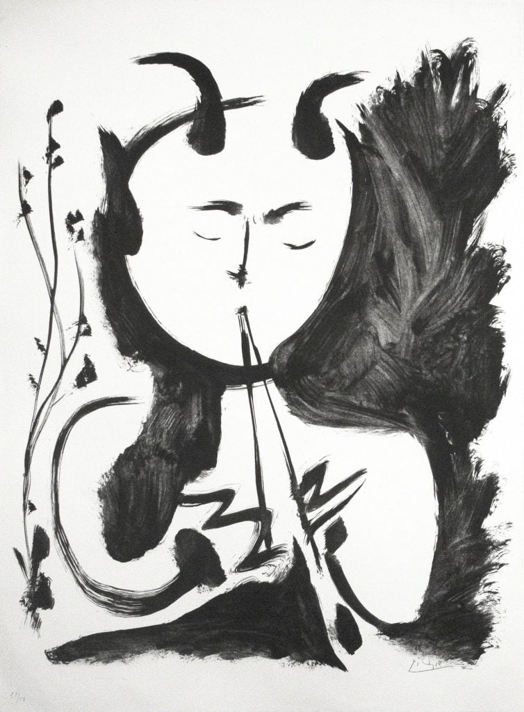 Pablo Picasso, <em>Faun Musician no. 4</em> (1948), one of the works believed to have been purchased by the Kunstmuseen Krefeld with the proceeds of the sale of four Piet Mondrian canvases on loan from the artist. Courtesy of R. S. Johnson Fine Art. 
