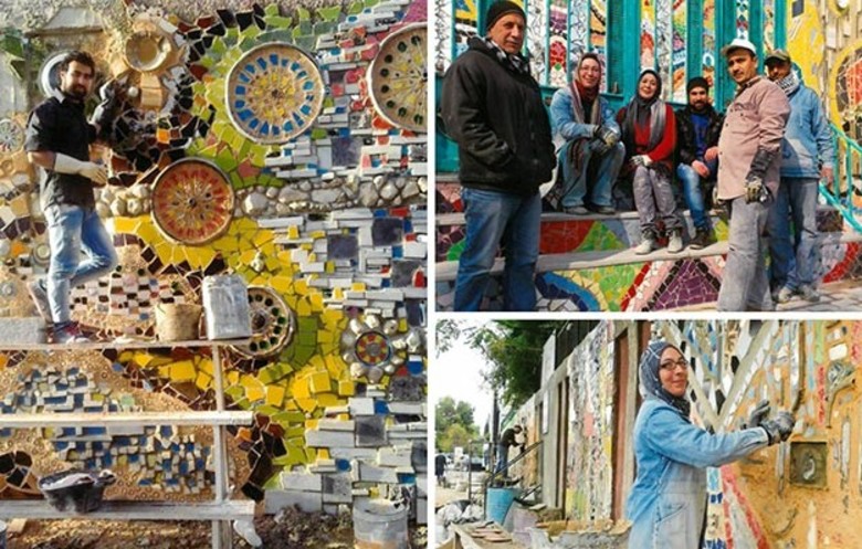 Moaffak Makhoul making the world's largest mural from recycled materials. Photo courtesy of Guinness World Records. 