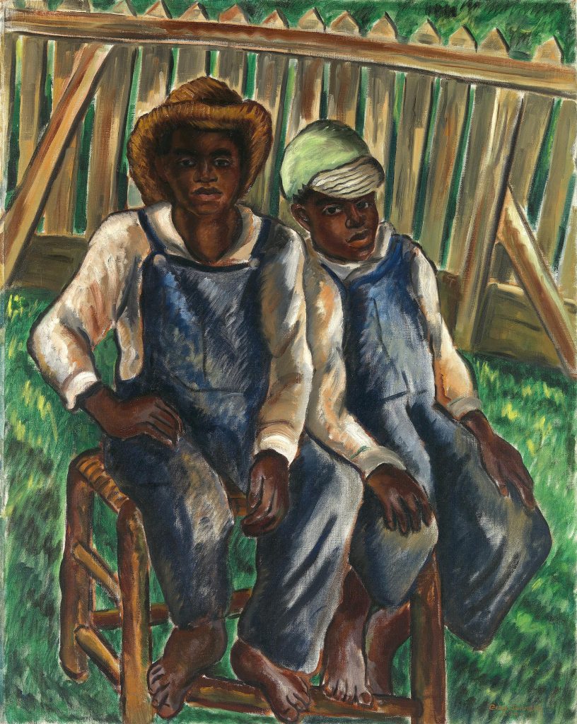 Malvin Gray Johnson, <em>Brothers</em> (1944). Collection of the Smithsonian American Art Museum, gift of the Harmon Foundation.