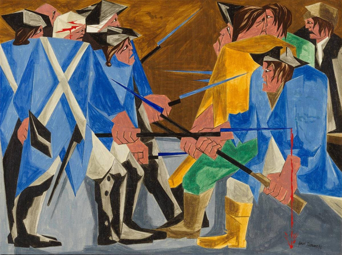 Jacob Lawrence, There are combustibles in every State, which a spark might set fire to. —Washington, 26 December 1786, (1956). Photo by Anna-Marie Kellen, © The Jacob and Gwendolyn Knight Lawrence Foundation, Seattle/Artists Rights Society (ARS), New York.