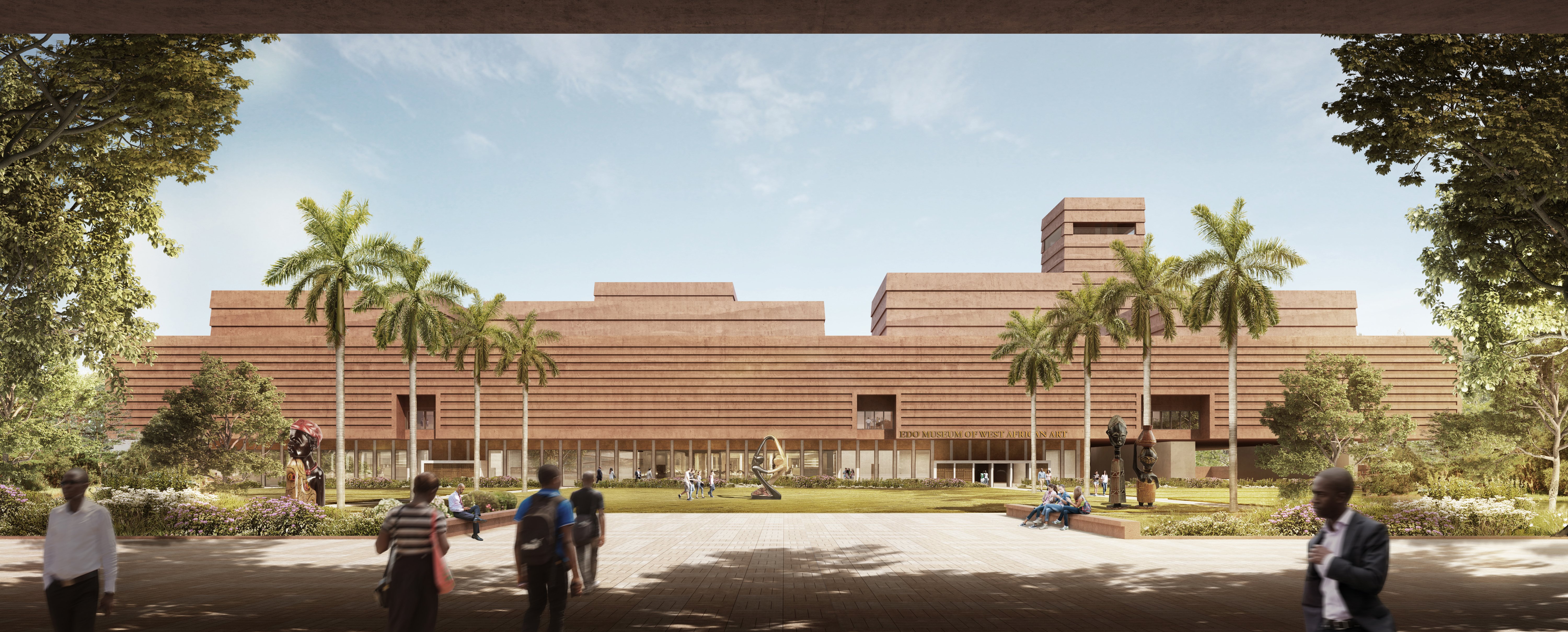 View of main entrance and courtyard garden © Adjaye Associates.